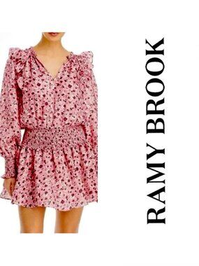 Ramy Brook Penelope Ruffled Pink Print Mini Dress Medium